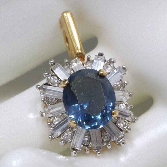 Blue & Clear Rhinestone Ring & Enhancer Pendant Set, Ring 8.25, Pendant 1 1/4 In - Picture 7 of 12